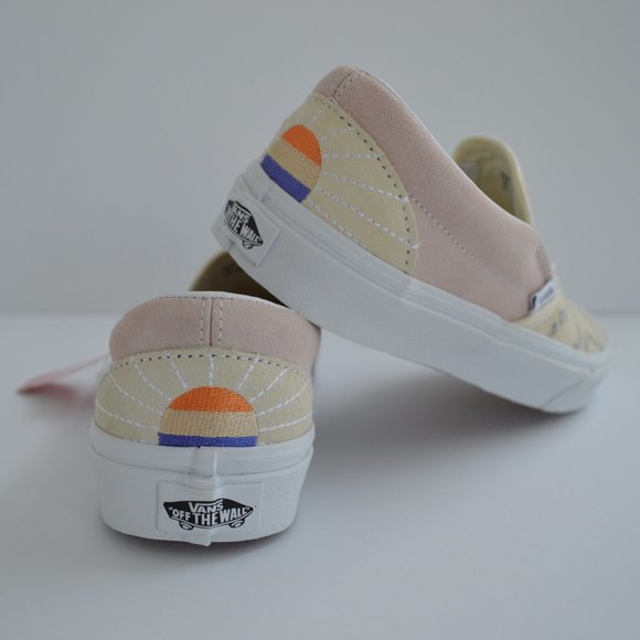 vans slip on embroiled suede and canvas sun pastel cream pink sneaker shoes nwt - Picture 7 of 8